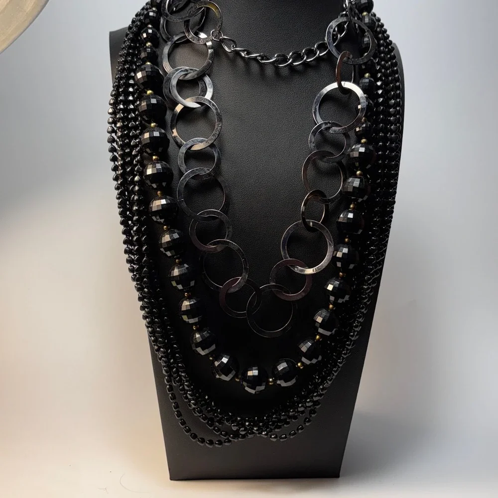 Necklace Lot Black Metal Acrylic Beads Retro Boho Goth - Picture 11 of 11